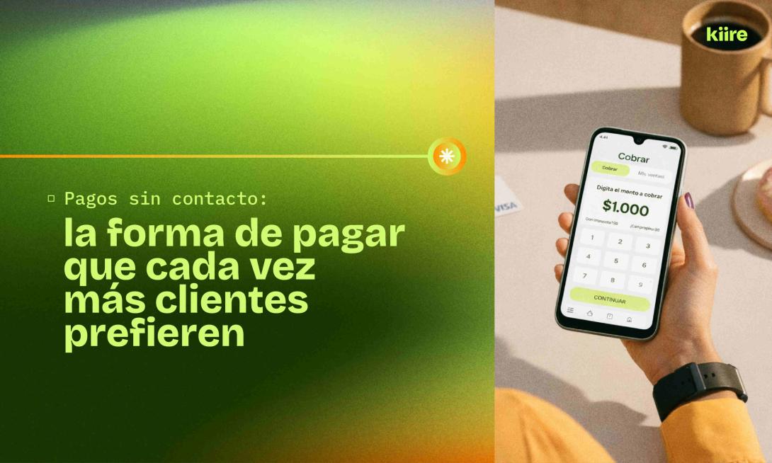 Mano sosteniendo celular con la app de cobro Kiire junto al título del artículo