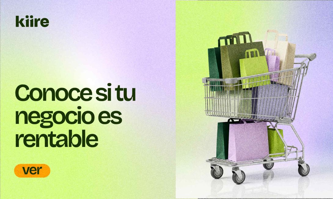 Carrito de compras lleno de bolsas junto al título: Conoce si tu negocio es rentable.